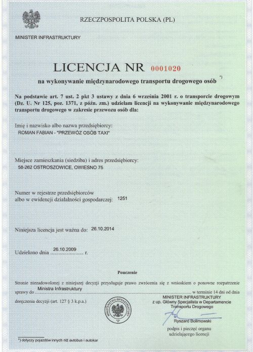 licencja na międzynarodowy przewóz osób