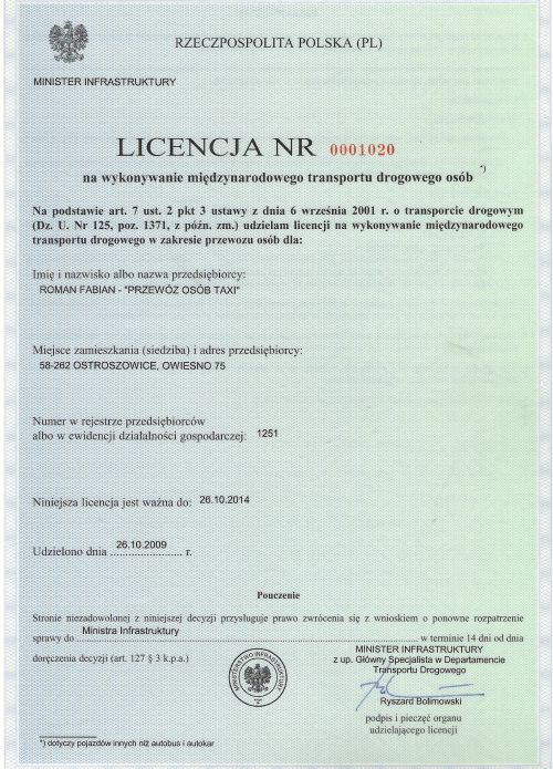 licencja na międzynarodowy przewóz osób